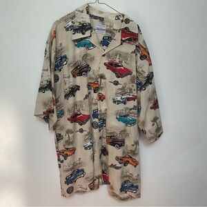 David Carey Orignals Tan Classic Car Allover Print Button Down Size 3XL